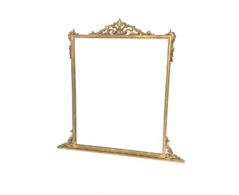 20th century gilt framed over mantel mirror, the rectangular mirror surmounted by scrolled acanthus leaf pedimentDimensions: 