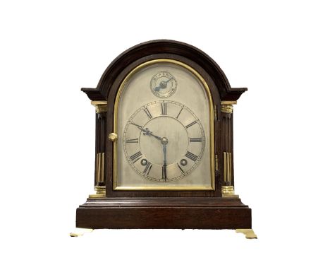 Late 19th/ Early 20th century mahogany cased ting tang bracket clock by Winterhalder &amp; Hofmeier, the arched case over bev