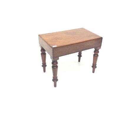 Victorian mahogany bidet stool, fitted top lifting to reveal ceramic liner, raised on turned supports Dimensions: Height:&nbs