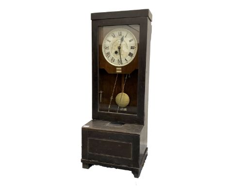 Early 20th century clocking in clock, white enamel dial inscribed 'The Gledhill-Brook time recorder', fusee movement, in oak 
