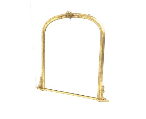 Large late 20th century gilt framed over mantel mirror, arched mirror surmounted by shell and acanthus leaf pediment Dimensio