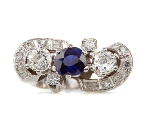 CERTIFICATED SAPPHIRE AND DIAMOND RING,the untreated sapphire of approximately 0.94 carats surrounded by diamonds totalling a