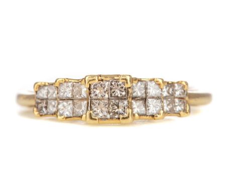 DIAMOND TILE RING,set with princess cut diamonds totalling very approximately 0.80 carats, in eighteen carat gold, size K 1/2