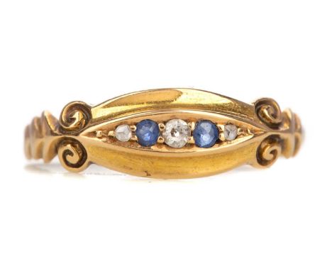VICTORIAN SAPPHIRE AND DIAMOND RING,set with old cut sapphires and diamonds, in eighteen carat gold, size N 1/2, 2.1g