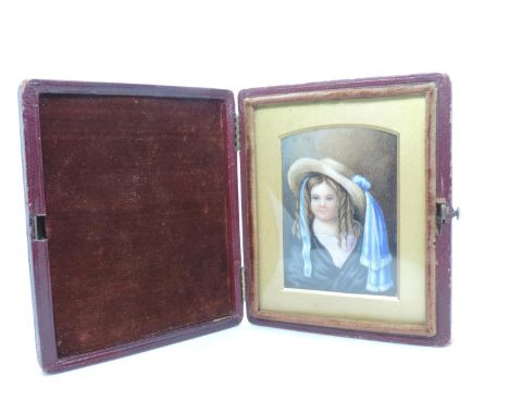 Cased Victorian Hand Painted Miniature Portrait of a Young Girl 