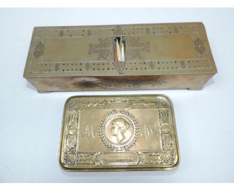 Brass War Time Tin and Brass Cribbage Board 