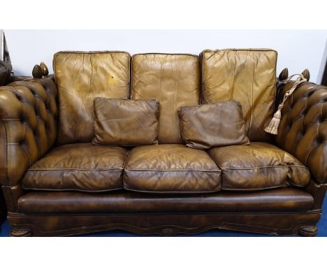 Reproduction Knoll Leather Three Seater Sofa and Matching Leather Armchair 