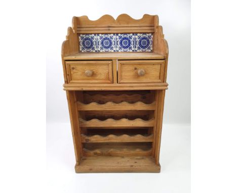 Tile Backed Pine Wine Stand with Two Drawers 