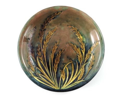 William Moorcroft, a Flambe Waving Corn plate, circa 1935, circular with everted rim, impressed marks and facsimile, undergla