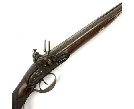 20-bore  double barrel flintlock sporting gun by Rolfe of Birmingham, fine 31" Damascus barrels, etched stepped locks, rainpr