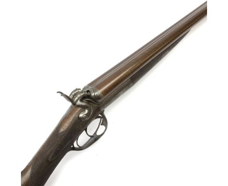 19th century J. Morrell of London 12-bore side-by-side double barrel hammer shotgun with Purdy thumbhole lever opening and ba
