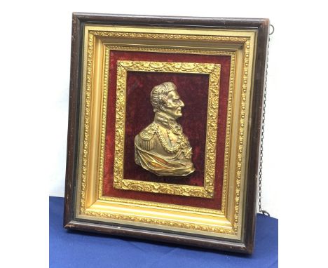 Victorian gilt metal portrait relief plaque of Field Marshal Sir Arthur Wellesley, 1st Duke of Wellington, after Peter Rouw (