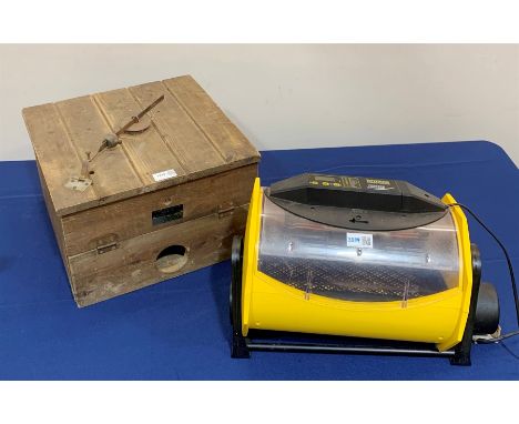 Vintage pine incubation box bearing label 'The Elite Incubator and Rearer' by H.M. Best 37cm square; and modern Octagon Advan