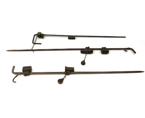 Three vintage cast-iron trip-wire operated blank cartridge firing animal scarers, longest L104cm (3) - Condition Report 