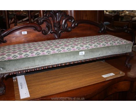 A Victorian double Footstool with tapestry style seat, moulded edge, standing on cabriole legs terminating in ball and claw f