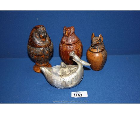 Three reproduction Egyptian embalming Pots and a reproduction Chinese Teapot/Water dropper