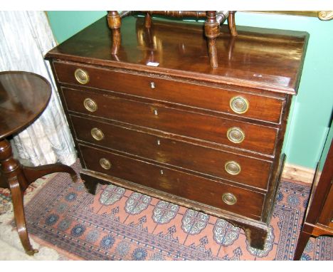 An early 19th c. Walnut Chest of four long graduated Drawers with brass ring handles and bracket feet, 36 3/4'' wide x 31 1/2