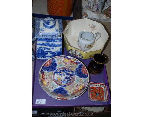 A quantity of china including plates and bowl, Ringtons Ltd., Tea merchants, Newcastle-upon-Tyne Tea Caddy (lid as found), et