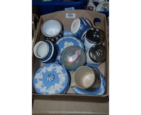 A quantity of Wedgwood Jasperware including oval plate, two lidded pots, miscellaneous trinket plates together with two Royal