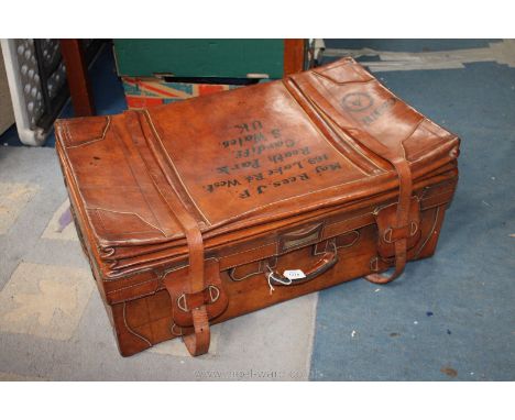 A Leather cabin Trunk, labelled Dr John Davies, medic in WWII.