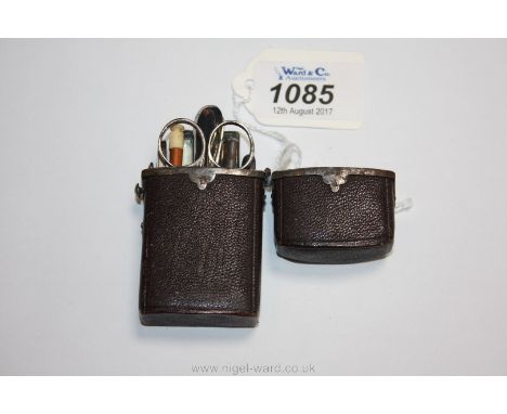 A ladies pocket Necessaire containing several tools, the case of steel mounted shagreen
