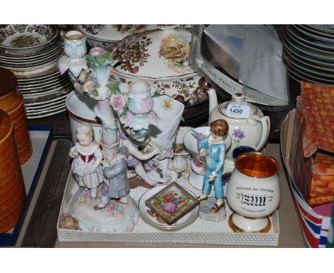 Miscellaneous china including small Royal Doulton violet teapot, Prinknash goblet, Royal Worcester trinket dishes and a Royal