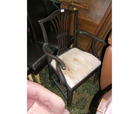 A Georgian Oak country-made Chippendale style Carver Chair, having humped top rail on fret cut, pierced and moulded splat and