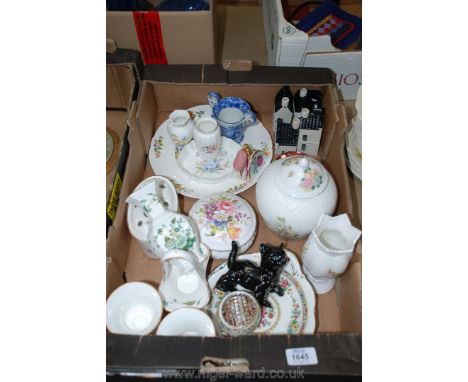 Miscellaneous china including four Delft bols houses, miscellaneous Aynsley vases, plates, trinket bowls, dishes, a Coalport 