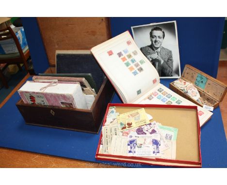 A quantity of miscellanea including loose stamps, old photograph album, military uniforms John Players cigarette Cards, an 'I