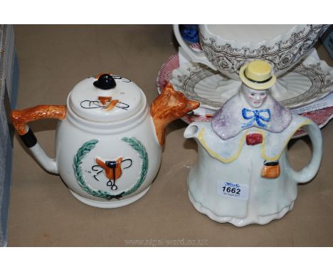 A fox and hounds decorated Teapot and a ''little old lady'' Teapot