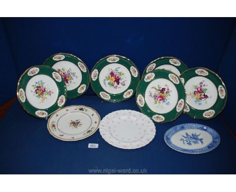 A set of six Spode 'Edwardian Flowers' series no's 1-6 Cabinet pieces and three other Spode Plates including blue and white '