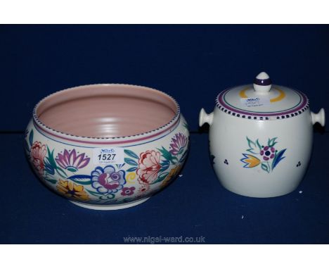 A large Poole Pottery Bowl and a Poole Biscuit Barrel
