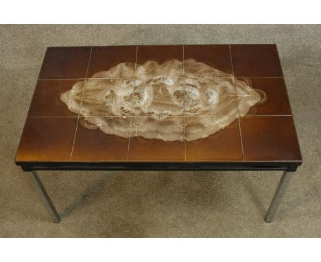 Coffee table, vintage chrome and ceramic tiled. H.40 W.76cm. 