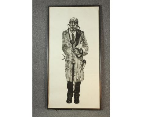 A large framed print titled 'The Good Doctor' on embossed paper. Signed indistinctly in pencil bottom right. H.206 x W.106 cm