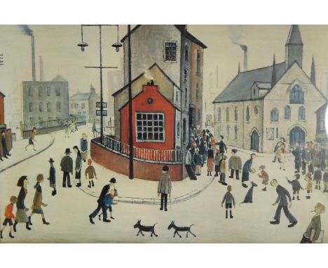 L. S. Lowry. ‘A Street in Clitheroe’. Framed and glazed print. H.80 x W.90 cm. 