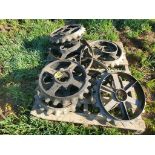 Cultivator / Packer Parts - (6) Packer Wheels, (5) C Shanks, Skid Lot -- Item Located @ 187