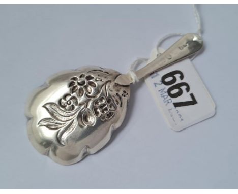 A caddy spoon with embossed bowl marks rubbed London 1794 by HG?