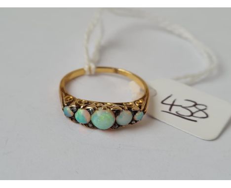 A 5 stone opal &amp; diamond ring set in gold - size P - 2.8gms