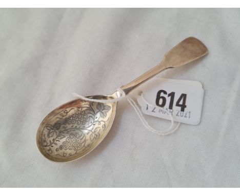 A William IV caddy spoon oval bowl engraved with berries and foliage London 1832&nbsp;Lias Bros