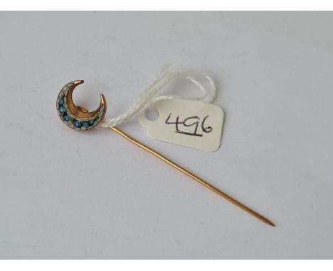 A gold micro mossaic stick pin in the form of a crescent