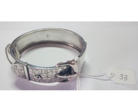 An antique Victorian silver belt design bangle - marked Chester 1885