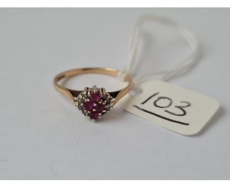 A ruby &amp; diamond ring in 9ct - size L - 1.7gms