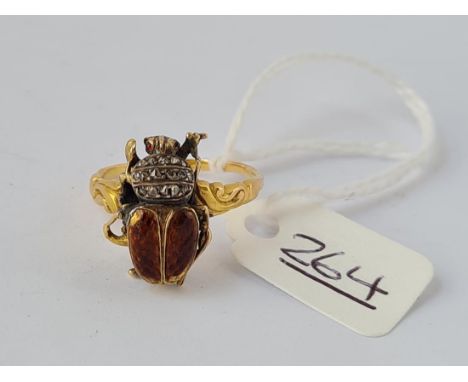 A Victorian gold enamel &amp; diamond bug ring (a/f) - size M - 4,8gms