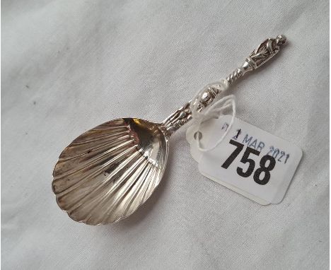 A Victorian apostle&nbsp;top caddy spoon with shell bowl London 1875