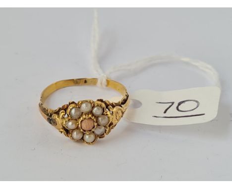 A Victorian high carat gold pearl cluster ring - size Q - 2gms