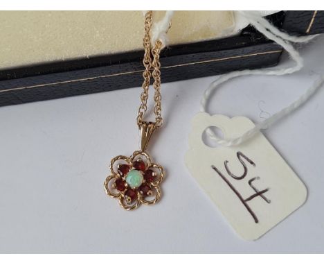 A opal &amp; garnet pendant on a 9ct chain to make earrings in lot 53