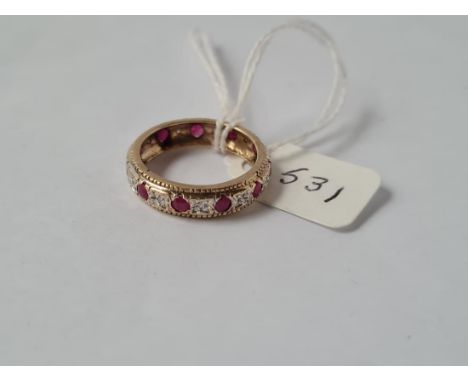 A ruby &amp; diamond full eternity ring in 9ct - size N - 3gms