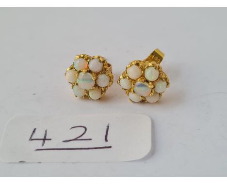 A pair of fancy opal cluster earrings set in 9ct