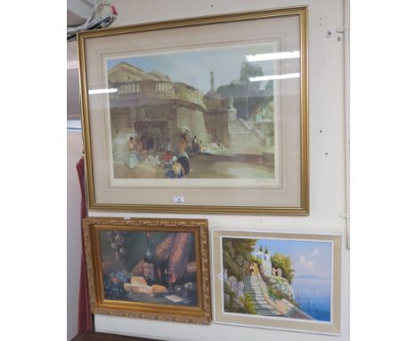 A W Russell Flint signed print, a signed oil on board and a print (3) Condition Report: Available upon request