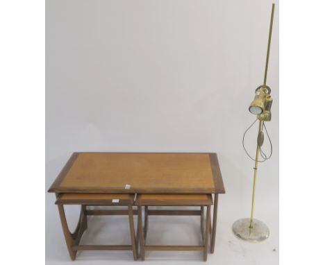 A G plan teak nest of three tables, 51cm high x 100cm wide x 50cm deep and a  Mid Century style floor lamp (2) Condition Repo